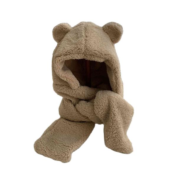 

plush winter slouchy animal bear cute casual earflap hooded scarf hat, Blue;gray