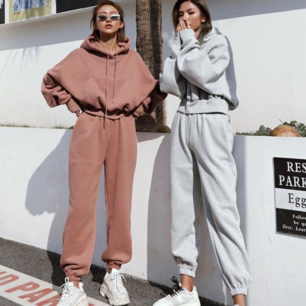 

women's two piece pants zottsoz casual sweat suits women 2021 plain short sweatshirts hoodies sweatpants trousers harajuku streetwear l, White