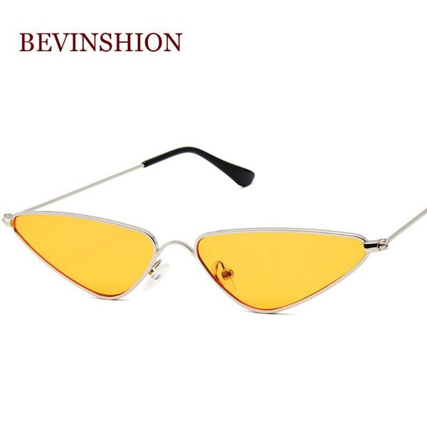

sunglasses fashion brand 2021 small cat eye women triangle shape vintage metal red yellow pink lens color trendy sun glasses, White;black