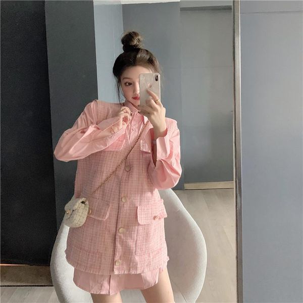 

real shooting autumn and winter 2021 new small fragrance vest for women with medium and long plaid fashion shirt suit, Black;white