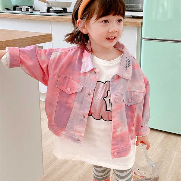 Moda Bambini Tie Dye Jeans Giacca Abbigliamento per ragazze Colori Ins Boutique Cappotto Bambino Autunno Inverno Pocket Outfit Abbigliamento 210529