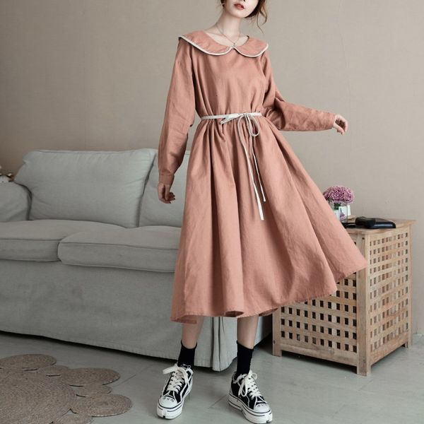 

2021 beautiful new sweet loose with long sleeve peter pan collar vintages dress for female women fashion fall plus big clothes ttht, White