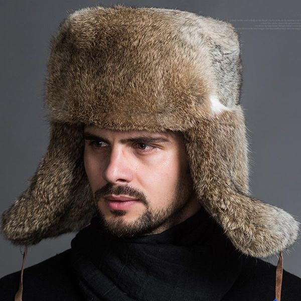

berets winter men bomber hat warm thicken faux fur earflap russian caps male leifeng windproof snow ski black brown fashion, Blue;gray