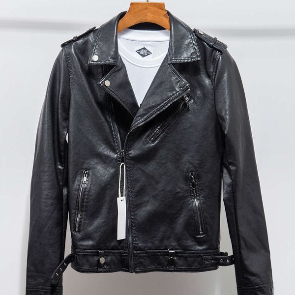 

autumn winter 2020 new men's korean slim fit locomotive coat young and middle-aged lapel short leather jacketwinter, Black;brown
