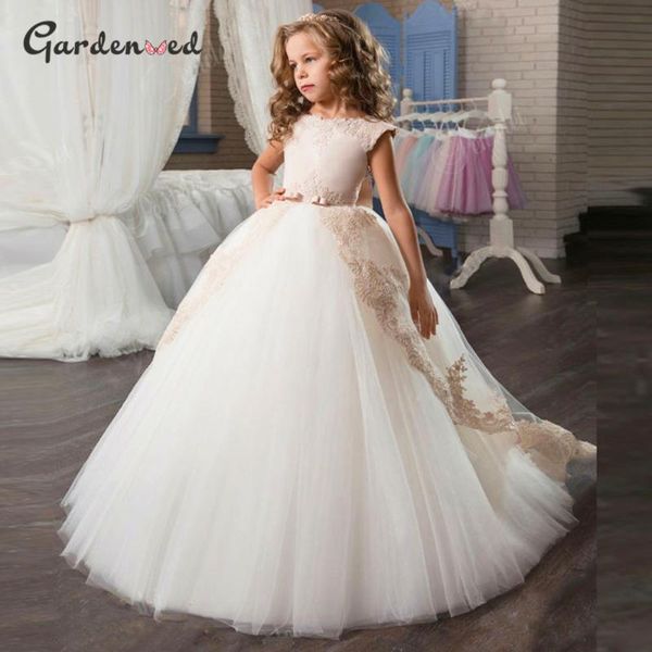 

girl's dresses puffy tulle lace ball gown flower girl princess dress illusion wedding party first communion, Red;yellow