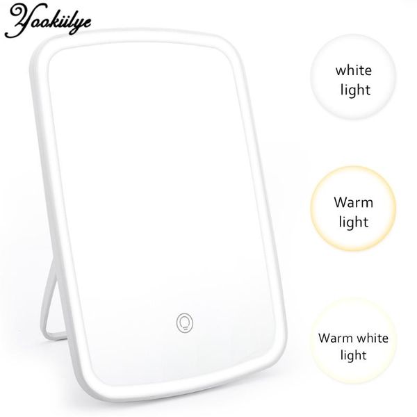 

compact mirrors led makeup mirror intelligent portable deskwith 3color light touch screen ladies rectangle usb charging