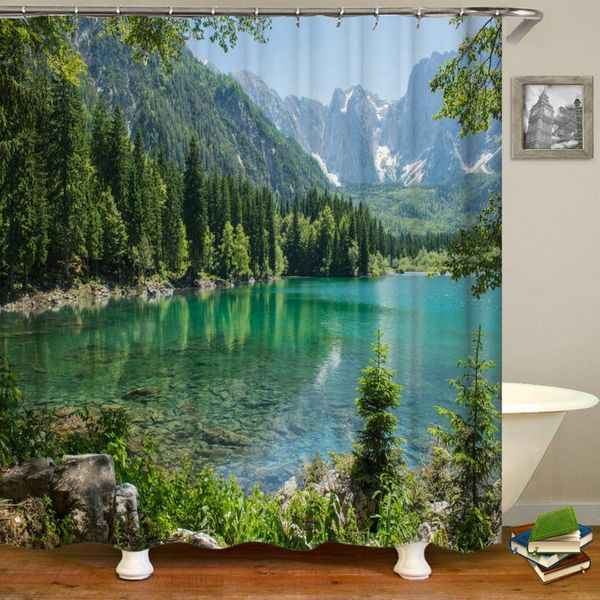 

shower curtains forest natural scenery 3d printing bath polyester washable fabric with hooks home decorative screen