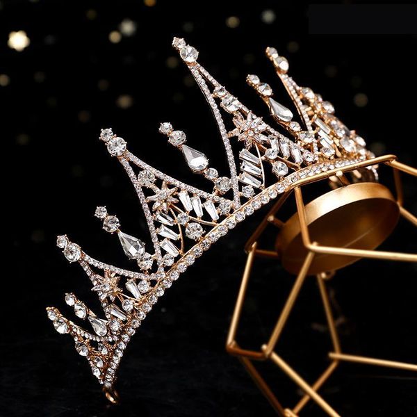 

hair clips & barrettes luxury rhinestone queen party crystal bridal tiaras wedding crowns headband women diadem pageant jewelry accessories, Golden;silver