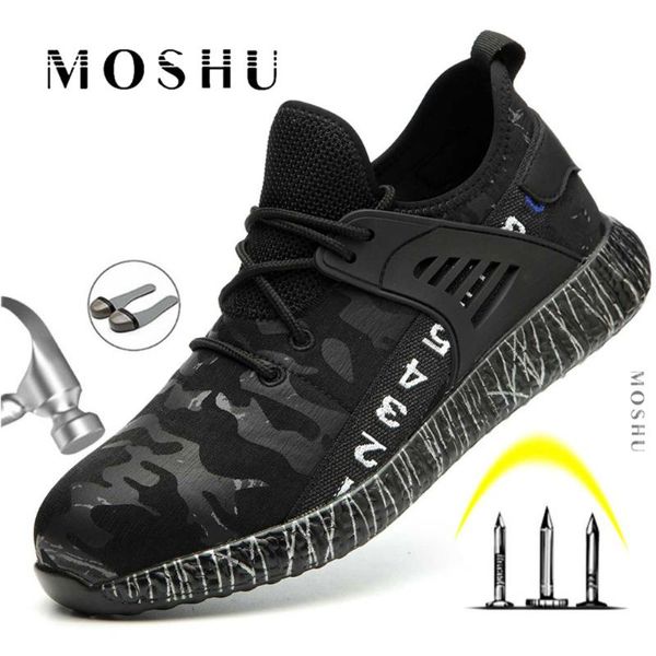 

boots safety work men shoes light weight sneakers anti-smashing steel toe construction calzado hombre, Black