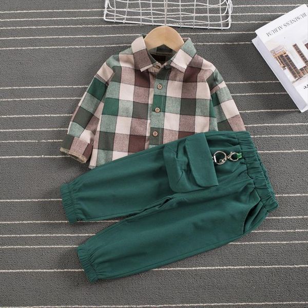 

autumn spring baby boy fashion formal clothing kid suits set plaid shirt pants 2pcs children clothes sets 1 2 3, White
