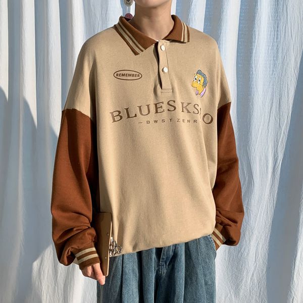 

2021 new men's cotton casual long sleeve hoodies loose fashion sweatshirts khaki/green/blue color coats lapel collar pullover m-2xl gd6, Black