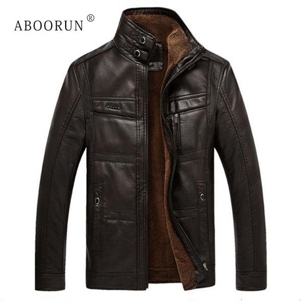 

men's fur & faux aboorun winter leather jacket thick woolen warm coat parka for male w4054, Black