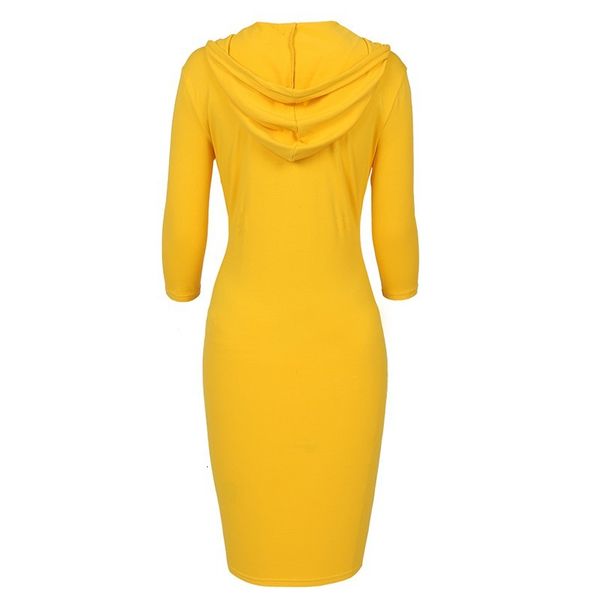 

2021 new autumn hooded midi women fashion 3/4 sleeve plus size office elegant clothes ladies cotton bodycon casual femme 8fia, Black;gray