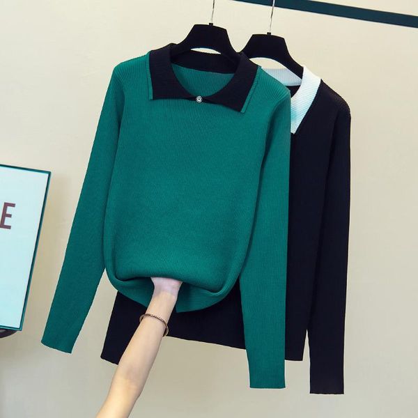 

women's sweaters black green knitted plus large size oversize korean style fashion pullovers for autumn clothing ladies 2021 top, White;black