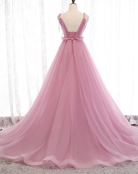 

pink 2021 tulle long evening new backless court train ruffles a line special occasion prom party gowns custom made qxc1, Black;red