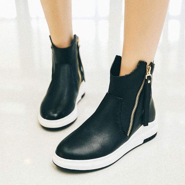

boots big size 11 12 13 european and american wind round head side zipper waterproof platform leisure, Black