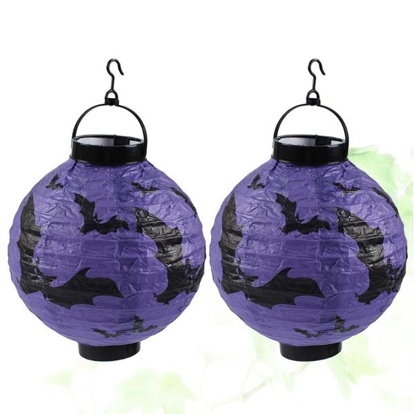 

party decoration 2 pcs glowing bat lantern led folding paper portable purple lamp horror ghost festival atmosphere prop -
