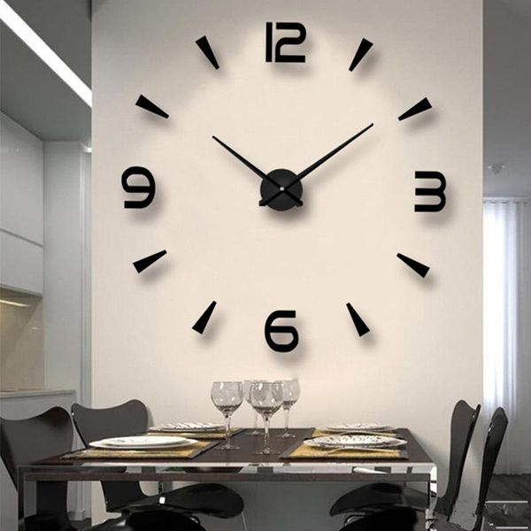 

wall clocks 3d big size quartz diy clock home decor living room metal acrylic mirror oversize digital modern design