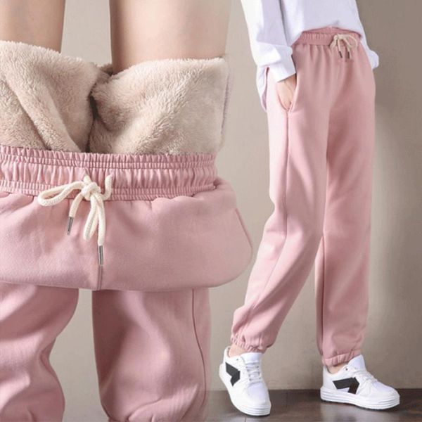 

women's pants & capris 2021 winter women plus velvet warm fleece trousers solid thick female sport running pantalones mujer size 3xl, Black;white