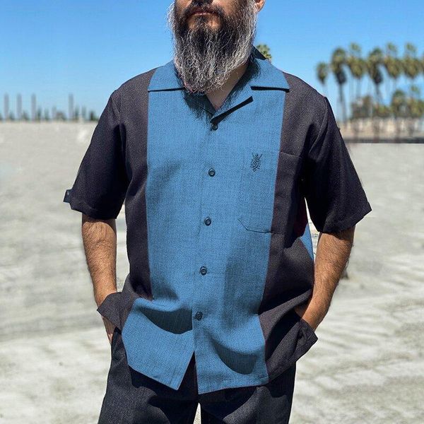 

men's casual shirts fashion buttoned cardigan mens streetwear vintage patchwork turn-down collar shirt for men summer half sleeve, White;black