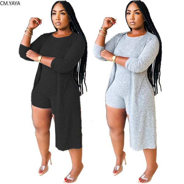

cm.yaya knitted women set two pieces set tracksuit long sleeve clock sleeveless bodysuit suit outfit matching set t200814, White