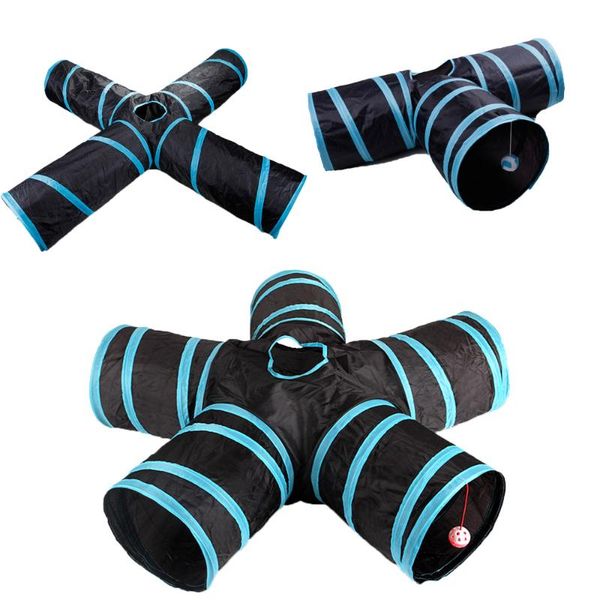 

cat toys tunnels foldable indoor 2/3/4 5 holes pet kitty training interactive fun toy for cats animal play tunnel tube