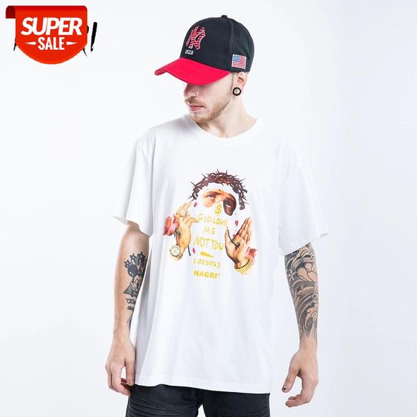 

NAGRI Men 2020 Summer Graphic Tee Shirt Funny Jesus Printed Short Sleeve Casual T shirt Harajuku Casual Loose Men Top Clothing #EP2R, White;black