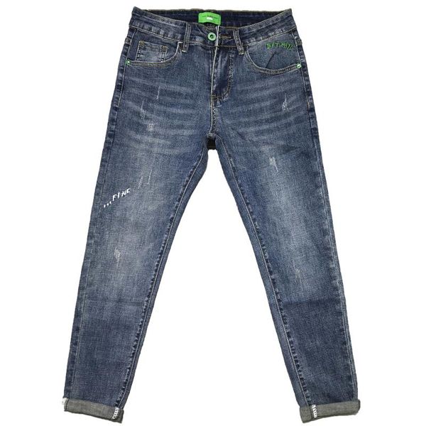 

men's jeans skinny men stretch letter embroidered slim style korean man denim blue trousers for teenager cowboy pencil pants