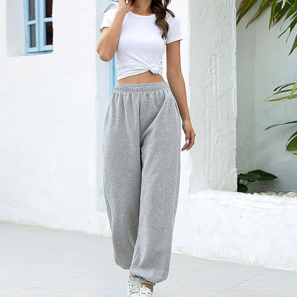 

women's pants & capris high waist loose sweatpants trousers with pocket 2021 women solid color casual baggy joggers gym sweat, Black;white