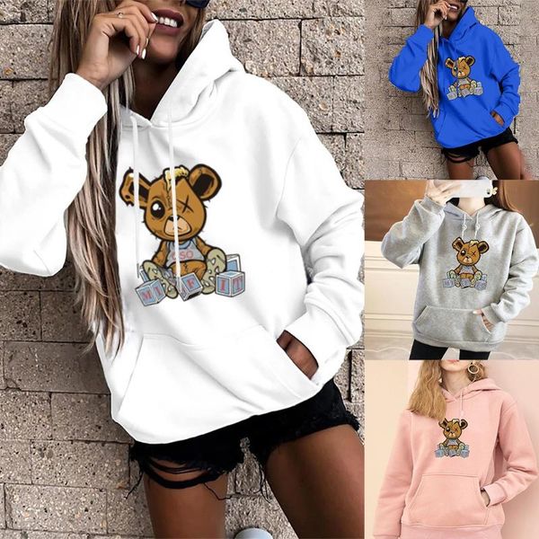 

women's hoodies & sweatshirts fashion hoodie oversized loose pocket sports funny bear print girls harajuku long sleeve base pullover, Black