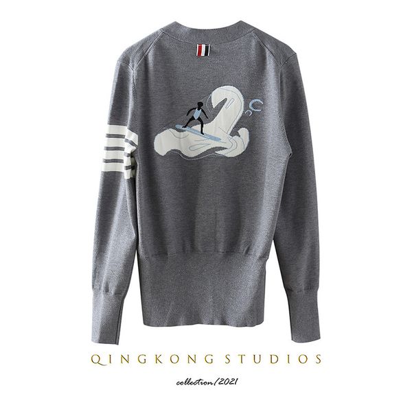 

men's and women's autumn winter 21 new wool jacket british college style back surfing jacquard tb knitted cardigan, White;black