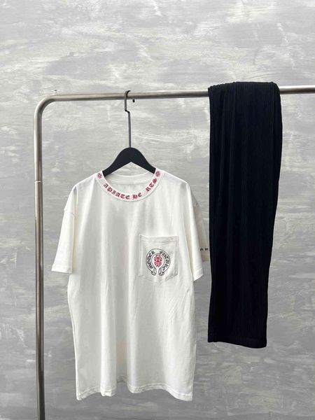 

t shirt ch red horseshoe thread letter pocket short sleeve white couple fashion