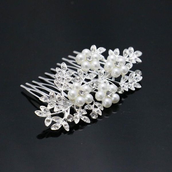 

hair clips & barrettes wholesale trendy hairwear women accessories bridal jewelries crystal clear rhinestone flower alloy wedding tuck comb, Golden;silver