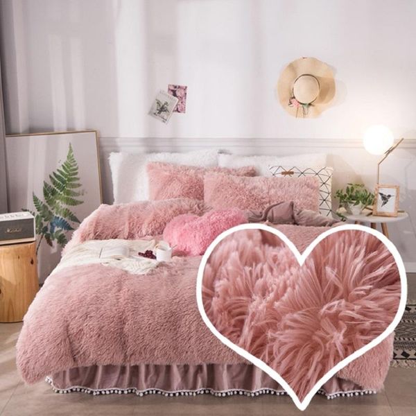 

bedding sets pink blue white gray red purple yellow plush shaggy warm thick set fleece pillowcases cover mink bed duvet velvet skirt