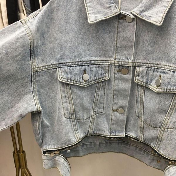 

women's jackets biker denim jacket women autumn hip-hop loose batwing sleeve female streetwear vintage light blue zip design short coat, Black;brown