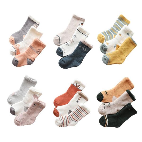 

socks 0-5 years kids autumn and winter terry thickened baby boys girls cotton comfortable warm 3 pairs/lot, Pink;yellow