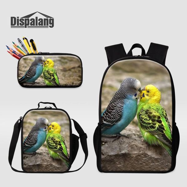 

backpack 3 pcs bags set for student cute bird parrot animal zipper pencil case school children food bag lunch daily bagpack