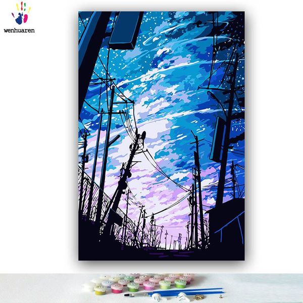

paintings diy colorings pictures by numbers with colors sky sunset night view picture drawing painting framed home