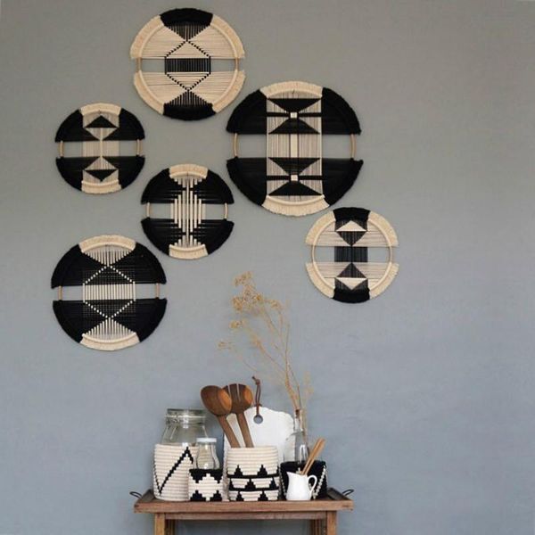 

tapestries macrame wall hanging hand-woven bohemian black white round tapestry ins exotic national boho decor headboard