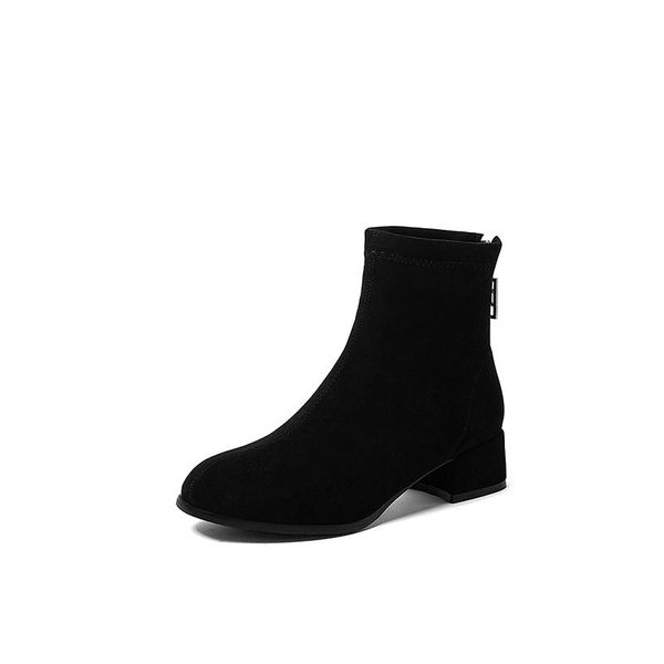 

boots big size square head short women shoes ankle for ladies woman winter, Black