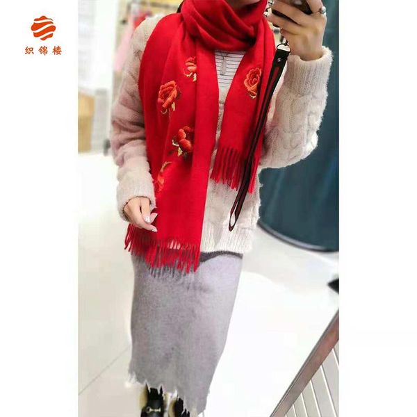 

scarves floor su embroidery cashmere scarf long winter warm small fringed shawl collar and women fall, Blue;gray