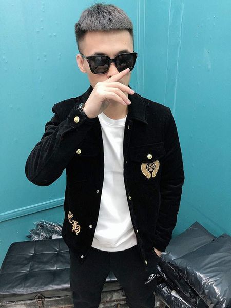 

cool men's corduroy cotton padded jacket new trend in winter, Black