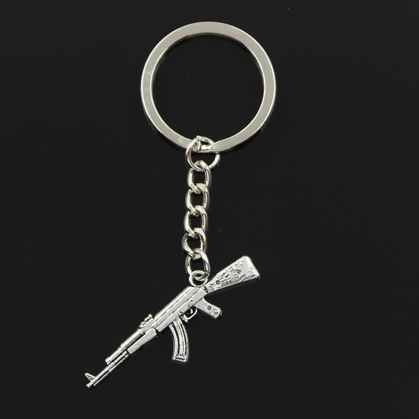 

keychain 44x15mm machine gun assault rifle ak-47 pendants diy men jewelry car key chain ring holder souvenir for gift, Silver