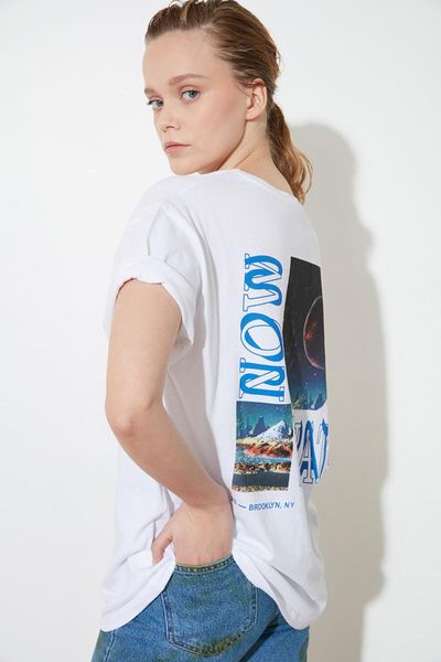 

women's t-shirt trendyol printed boyfriend knitted twoss21ts1644, White