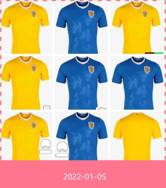 

2021 2022 romania soccer jersey home yellow away biue 21 22 alexandru cicaldau ianis hagi dennis man marin football shirts maillots camiseta, Black;yellow