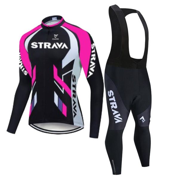 

racing sets 2021 strava men cycling clothing ropa ciclismo bike jersey set long sleeve gel pad bib pants sui, Black;blue