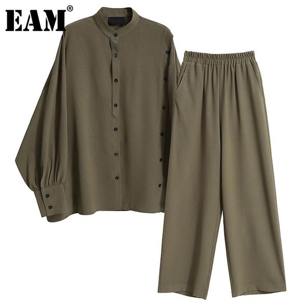 

eam] wide leg pants two piece suit new stand collar long sleeve blue loose fit women fashion tide spring summer 2021 1dd3708, White