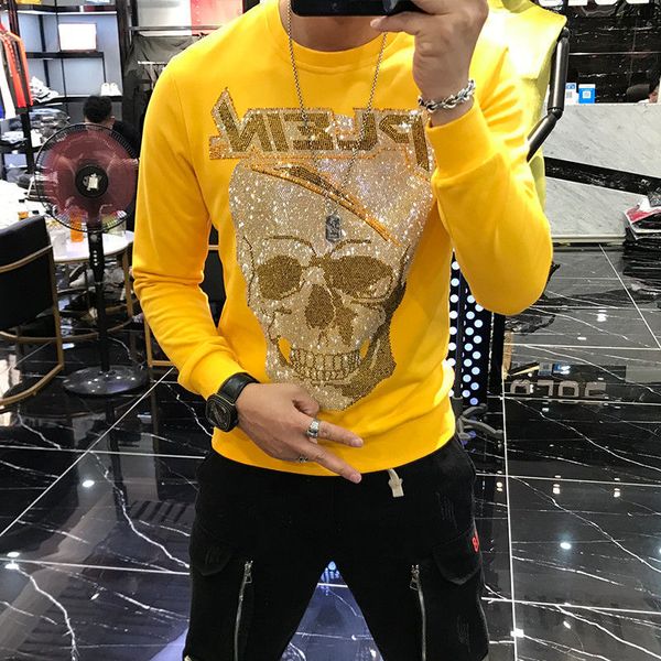 

men's hoodies & sweatshirts drilling skulls hoodies round neck sweatshirts autumn and winter design brand clothing pqqz, Black