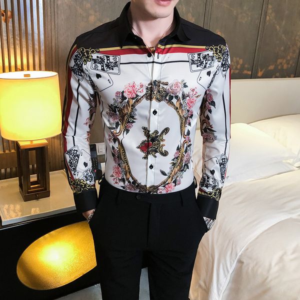 

New British Style Spring Fashion Casual Fingerprint Men's Shirt 2021 All the Fine Set Manga Long Club Tuxedo UF2U, Black;brown