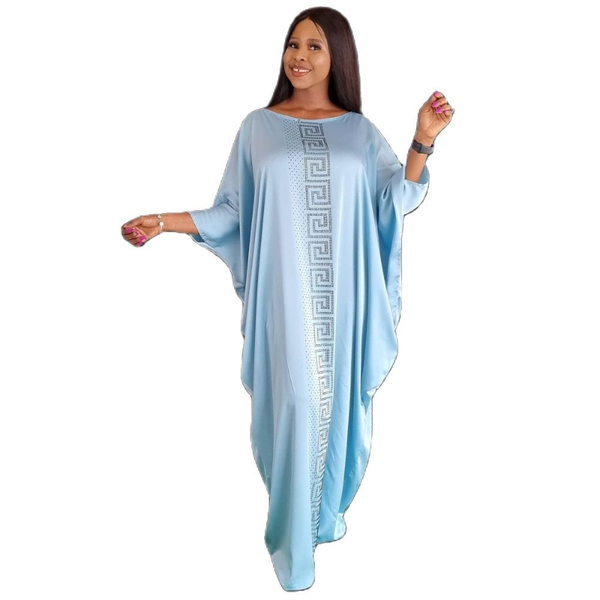 

ethnic clothing 2021 temperament commuter africa abaya dubai loose high round neck diamond dress ladies sky blue, Red